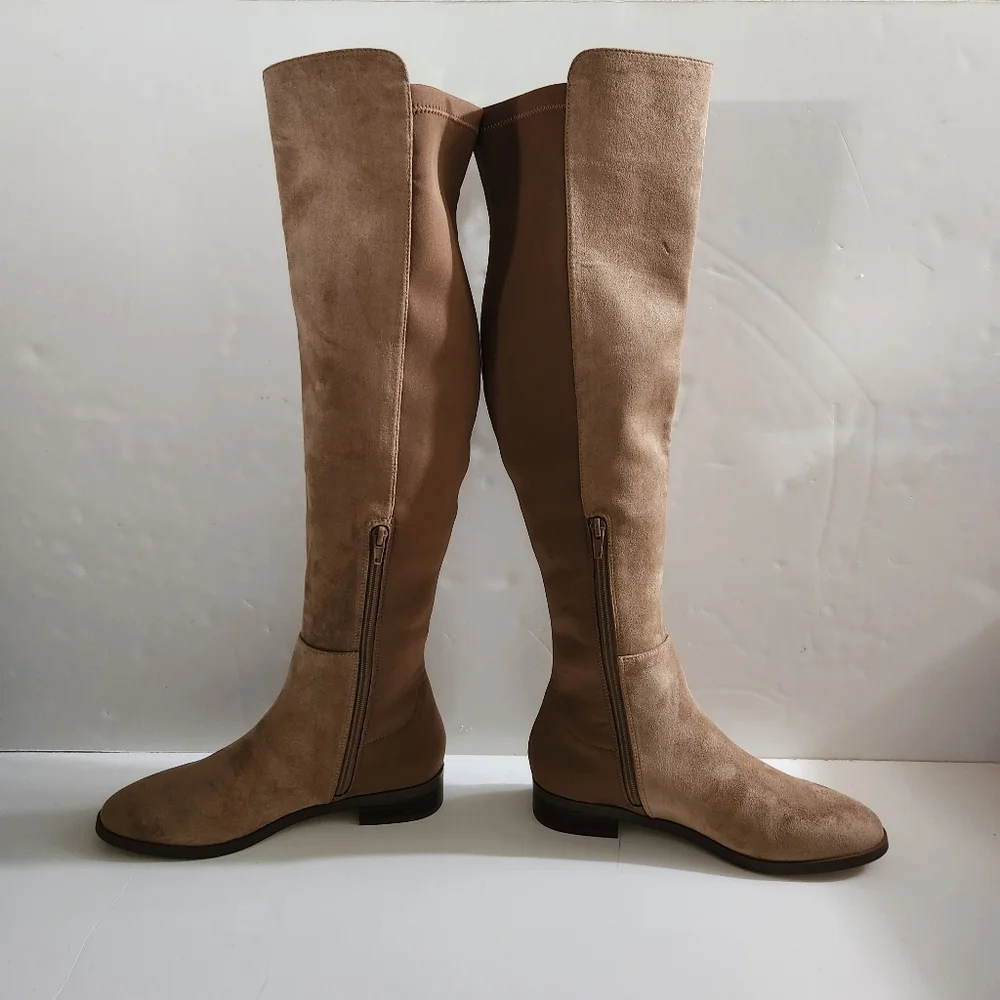 J.Crew Factory Sueded Knee High Boots with Stretch, Camel, Size 7